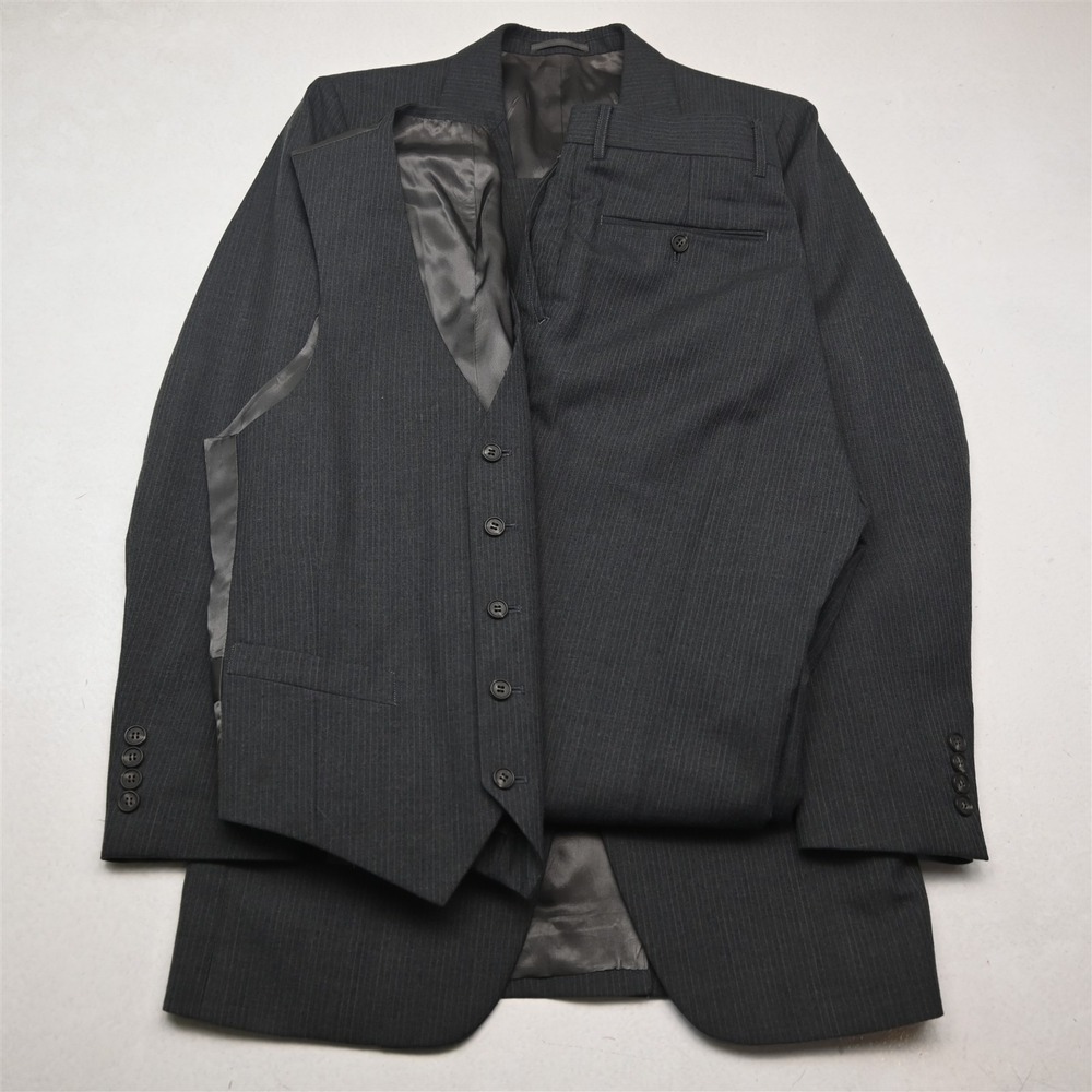 Vtg Mens 3 Piece Vest 40S 28x34 Gray Striped Wool Mens Jacket Pants‎ Suit